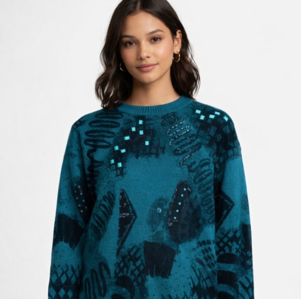Magnolia size small Lambs wool and angora blend turquoise sweater. Vintage 80s